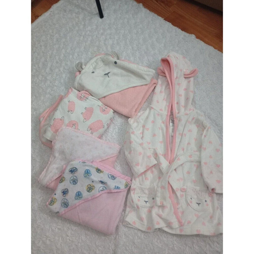 Lote 5  Pcs baby girl  Pink  hooded bath towels